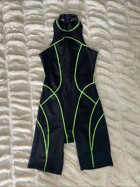 SKIMS Black One-Piece Cycling gear or Swimsuit with Neon Green Trims. Brand new